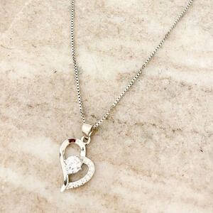 925 Sterling Silver Heart Diamond Necklace Heart Pendant Necklace Box Chain